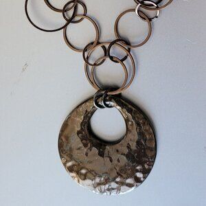 Necklace: Brown Hammered Drop Pendant Loop